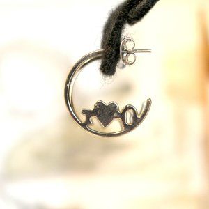 💎Sterling 1980's Silver Key Heart Hoop Earrings💎